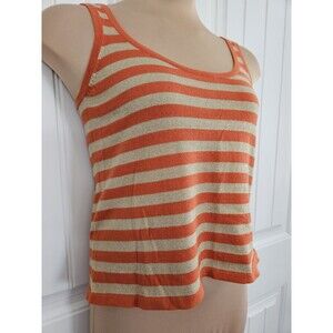 NEW! Michael Kors Orange Spice Stripe Metallic Goldtone Knit Tank Top Sz L